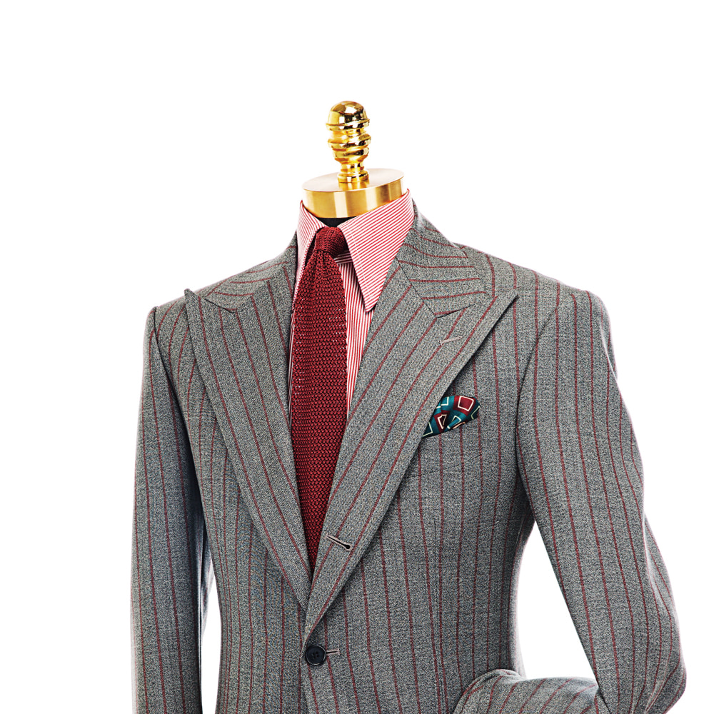 SHUIT BESPOKE TAILORED SUIT _ GRAY &amp; RED STRIPE